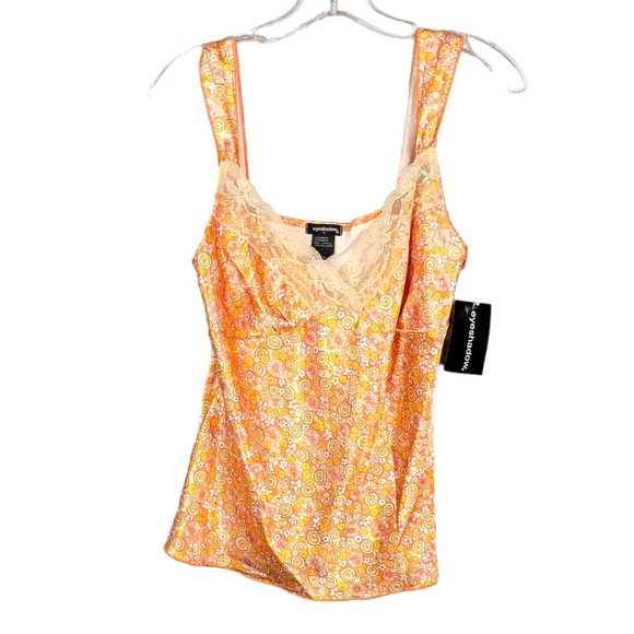 Eyeshadow Vintage Y2K Silky Feel Orange Lace Trim Floral Babygirl Camisole L - Picture 2 of 16